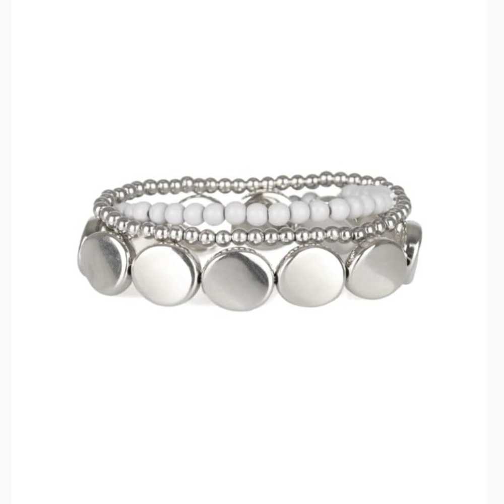 Paparazzi Silver and White Beaded Bracelet Beyond The Basics Layered Jewelry